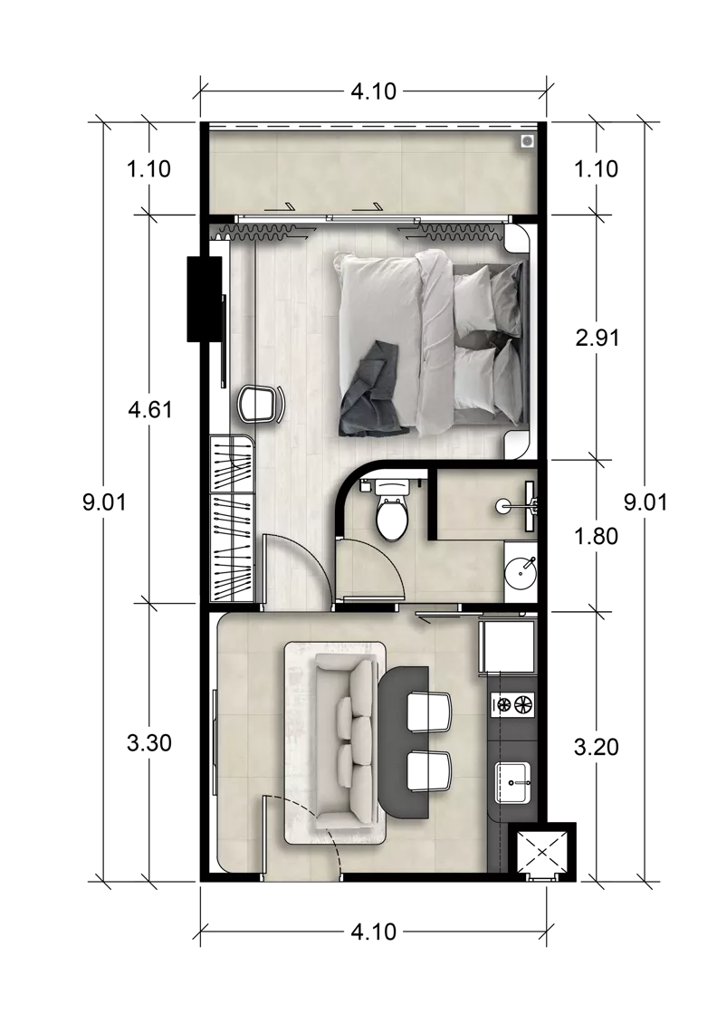 1 pokój, mieszkanie 32,89 m², piętro 8, oferta nr BN802, Ever Prime Residences by Anocha, Karon