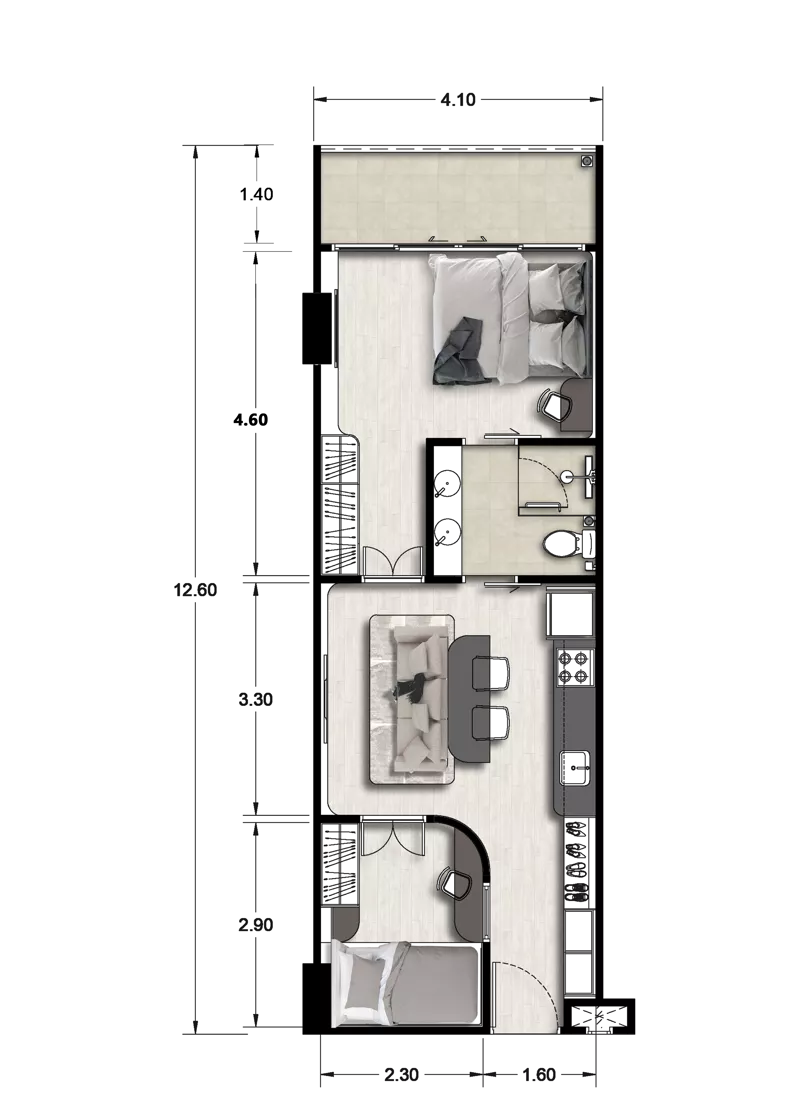 2 pokoje, mieszkanie 46,53 m², piętro 3, oferta nr CW319, Ever Prime Residences by Anocha, Karon