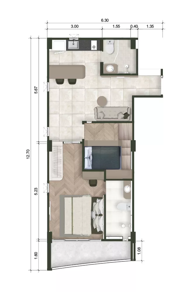 2 pokoje, apartament 55,03 m², piętro 5, oferta nr I501, The Trees Residence by Anocha, Choeng Thale, Soi Bang Thao 1