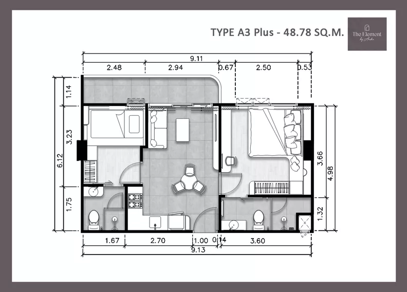 3 pokoje, apartament 48,78 m², piętro 1, oferta nr A104, The Element by Anocha, Kamala, th. 45/11 Kamala