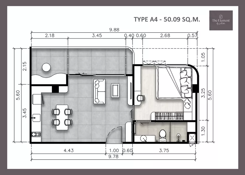 2 pokoje, mieszkanie 50,09 m², piętro 6, oferta nr D611, The Element by Anocha, Kamala, th. 45/11 Kamala