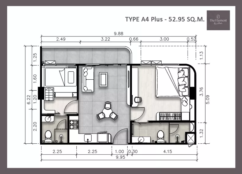 3 pokoje, apartament 52,95 m², piętro 1, oferta nr B111, The Element by Anocha, Kamala, th. 45/11 Kamala