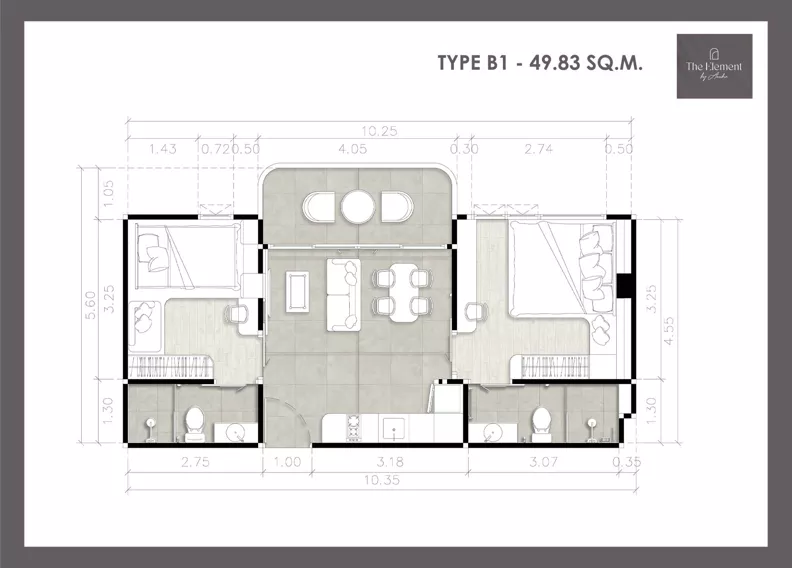 3 pokoje, mieszkanie 49,83 m², piętro 5, oferta nr B507, The Element by Anocha, Kamala, th. 45/11 Kamala