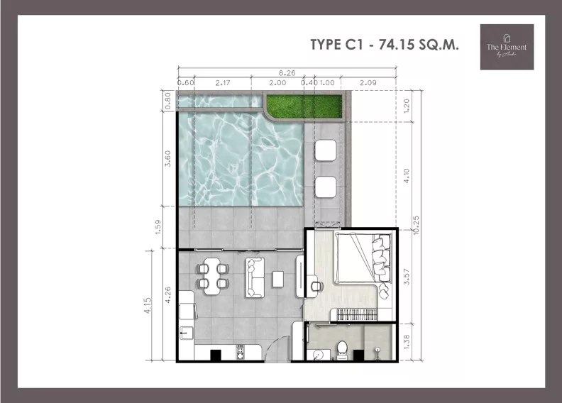 2 pokoje, mieszkanie 74,15 m², piętro 7, oferta nr A701, The Element by Anocha, Kamala, th. 45/11 Kamala