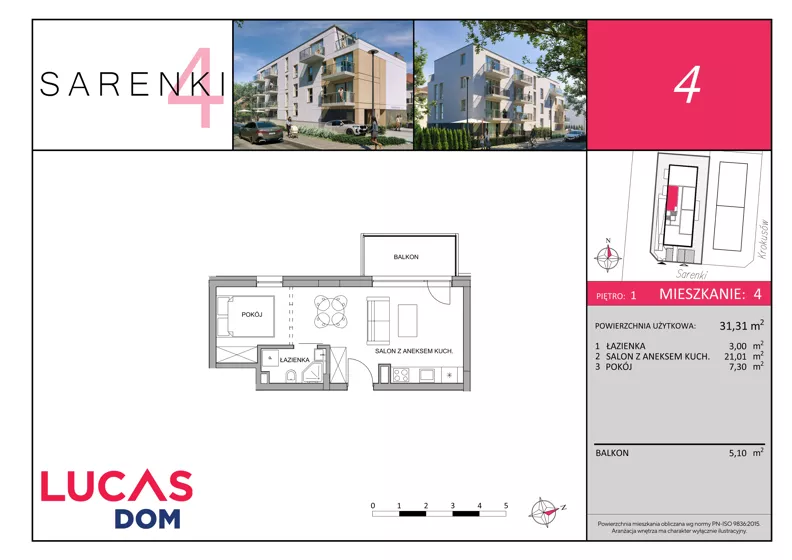 2 pokoje, mieszkanie 31,31 m², piętro 1, oferta nr M4, Sarenki 4, Warszawa, Wesoła, Stara Miłosna, ul. Sarenki 4