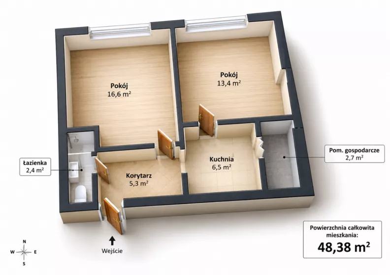 2 pokoje, mieszkanie 48,38 m², piętro 1, oferta nr , REMAX-140-MS-AMBER, Sławno, Stefana Żeromskiego