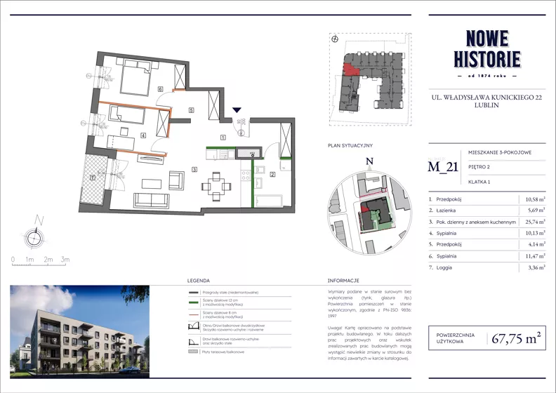 3 pokoje, mieszkanie 67,75 m², piętro 2, oferta nr M21, Nowe Historie, Lublin, Kośminek, ul. Wolskiej