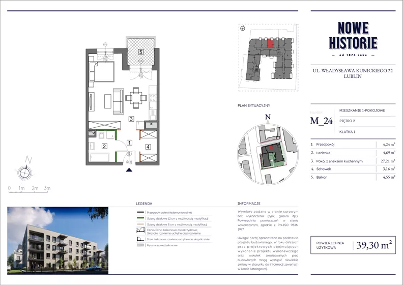 1 pokój, mieszkanie 39,30 m², piętro 2, oferta nr M24, Nowe Historie, Lublin, Kośminek, ul. Wolskiej