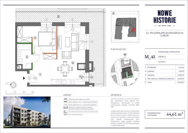 2 pokoje, mieszkanie 44,61 m², piętro 3, oferta nr M41, Nowe Historie, Lublin, Kośminek, ul. Wolskiej
