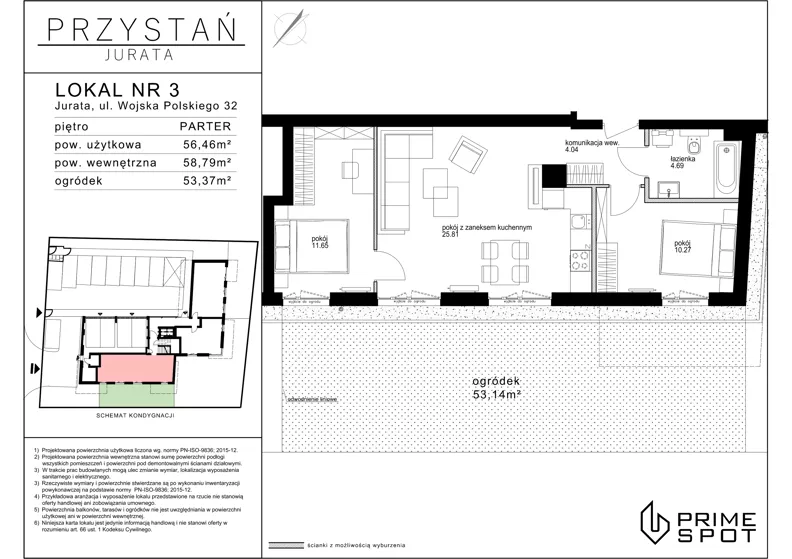 3 pokoje, apartament inwestycyjny 56,46 m², parter, oferta nr 3, Przystań Jurata, Jurata, ul. Wojska Polskiego 32