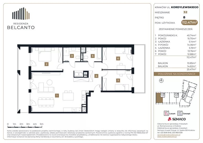 4 pokoje, mieszkanie 112,47 m², piętro 8, oferta nr 1.32, Residenza Belcanto, Kraków, Grzegórzki, ul. Kazimierza Kordylewskiego 3