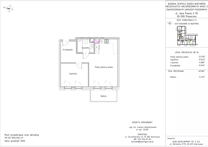 2 pokoje, mieszkanie 48,18 m², piętro 3, oferta nr B2 – M3.5, Primacasa, Piaseczno, ul. Jana Pawła II 11
