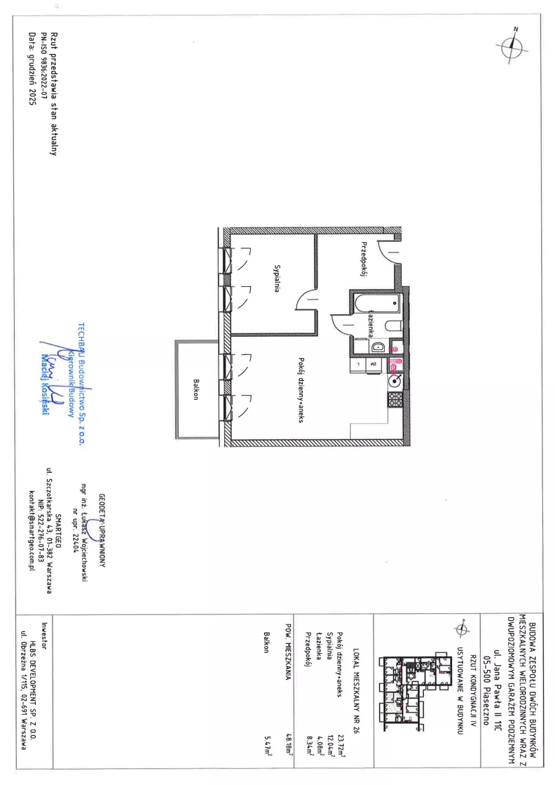 2 pokoje, mieszkanie 48,18 m², piętro 3, oferta nr B2 – M3.5, Primacasa, Piaseczno, ul. Jana Pawła II 11