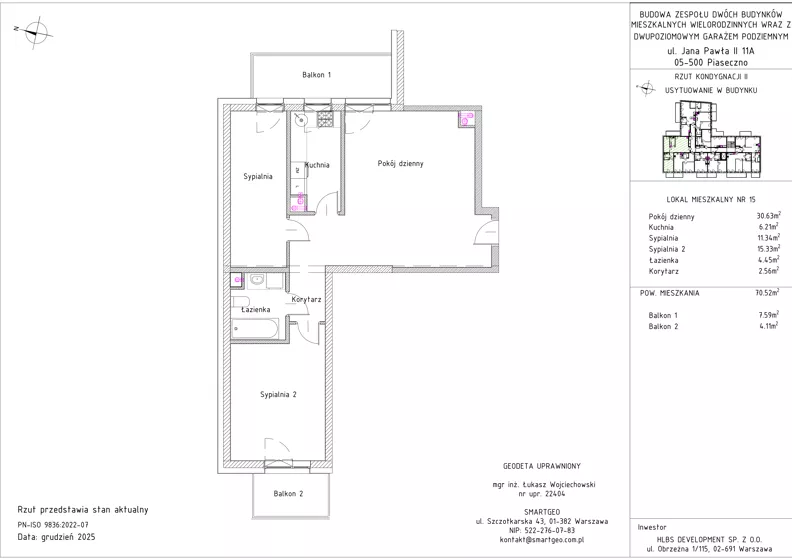 3 pokoje, mieszkanie 70,52 m², piętro 1, oferta nr B1 – M1.6, Primacasa, Piaseczno, ul. Jana Pawła II 11