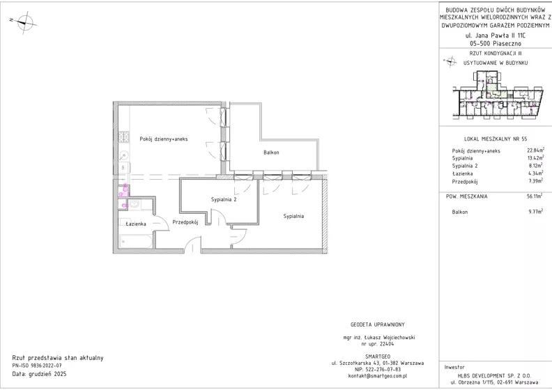 3 pokoje, mieszkanie 56,11 m², piętro 2, oferta nr B3 – M2.9, Primacasa, Piaseczno, ul. Jana Pawła II 11