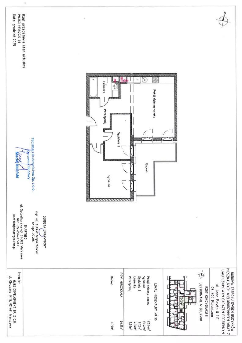3 pokoje, mieszkanie 56,11 m², piętro 2, oferta nr B3 – M2.9, Primacasa, Piaseczno, ul. Jana Pawła II 11