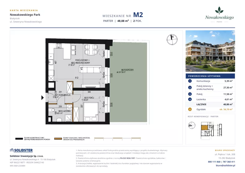 2 pokoje, mieszkanie 48,88 m², parter, oferta nr M2, Nowakowskiego Park, Białystok, Wygoda, Bagnówka, Seweryna Nowakowskiego 4