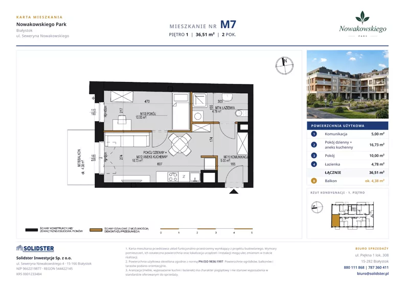 2 pokoje, mieszkanie 36,51 m², piętro 1, oferta nr M7, Nowakowskiego Park, Białystok, Wygoda, Bagnówka, Seweryna Nowakowskiego 4