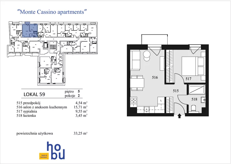 2 pokoje, apartament 33,25 m², piętro 5, oferta nr 59, Monte Cassino Apartments, Świnoujście, Śródmieście, ul. Monte Cassino 7