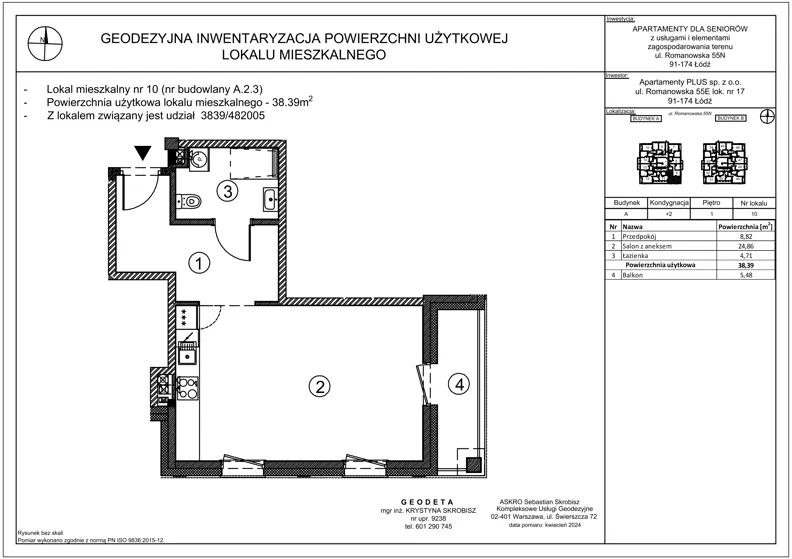 1 pokój, mieszkanie 38,39 m², piętro 1, oferta nr A.2.3, Ostoja Seniora, Łódź, Bałuty, ul. Romanowska 55 N