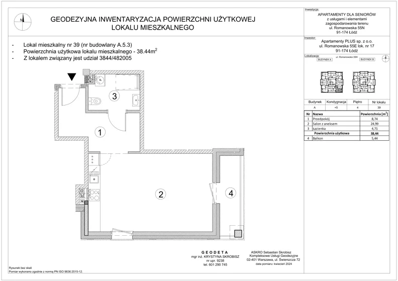 1 pokój, mieszkanie 38,44 m², piętro 4, oferta nr A.5.3, Ostoja Seniora, Łódź, Bałuty, ul. Romanowska 55 N