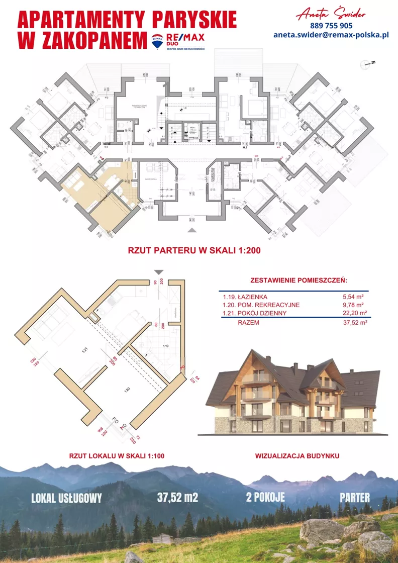 Lokal użytkowy 37,52 m², oferta nr LU.1, Apartamenty Paryskie - lokal usługowy, Zakopane, Pardałówka, ul. Paryskich 17A