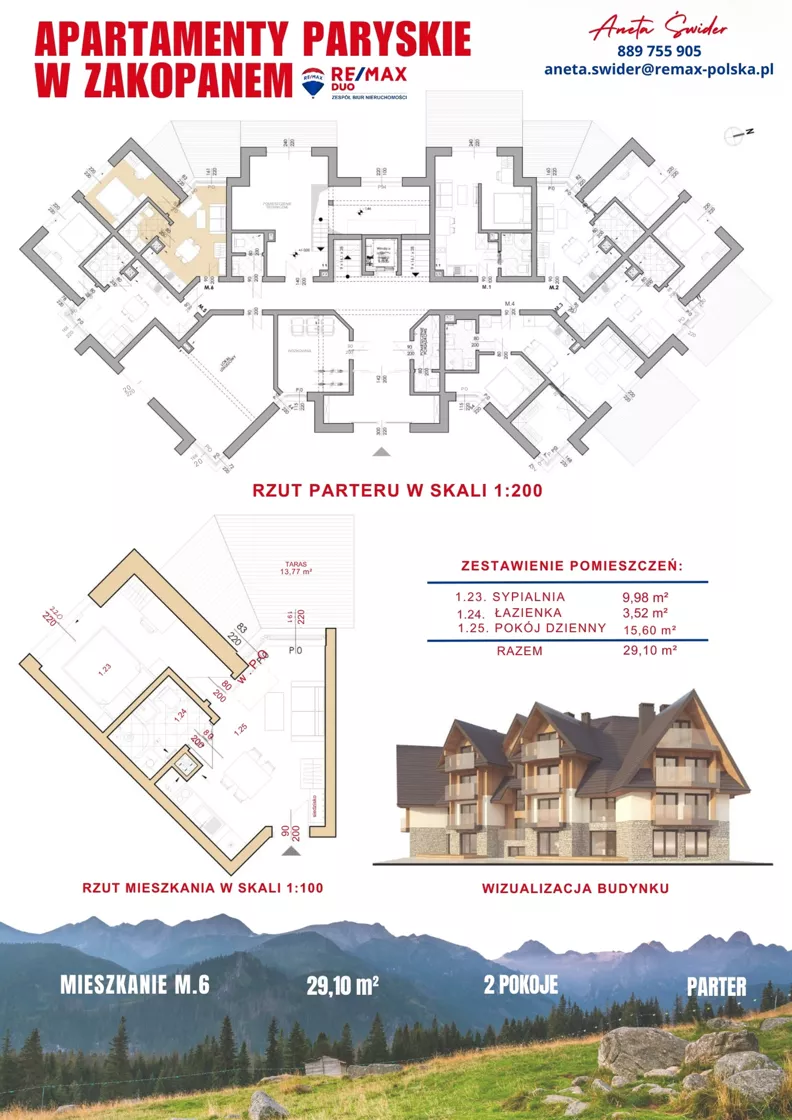 2 pokoje, apartament 29,10 m², parter, oferta nr M.6, Apartamenty Paryskie, Zakopane, Pardałówka, ul. Paryskich 17A