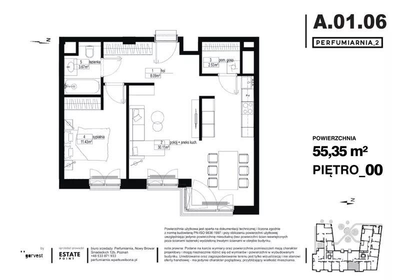 2 pokoje, apartament 55,35 m², parter, oferta nr A.01.06, Perfumiarnia 2, Poznań, Św. Łazarz, Łazarz, ul. Śniadeckich 10