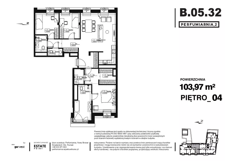 4 pokoje, apartament 103,97 m², piętro 4, oferta nr B.05.32, Perfumiarnia 2, Poznań, Św. Łazarz, Łazarz, ul. Śniadeckich 10