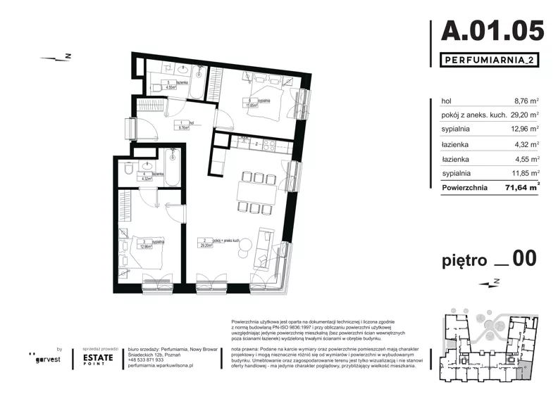 3 pokoje, apartament 71,41 m², parter, oferta nr A.01.05, Perfumiarnia 2, Poznań, Św. Łazarz, Łazarz, ul. Śniadeckich 10