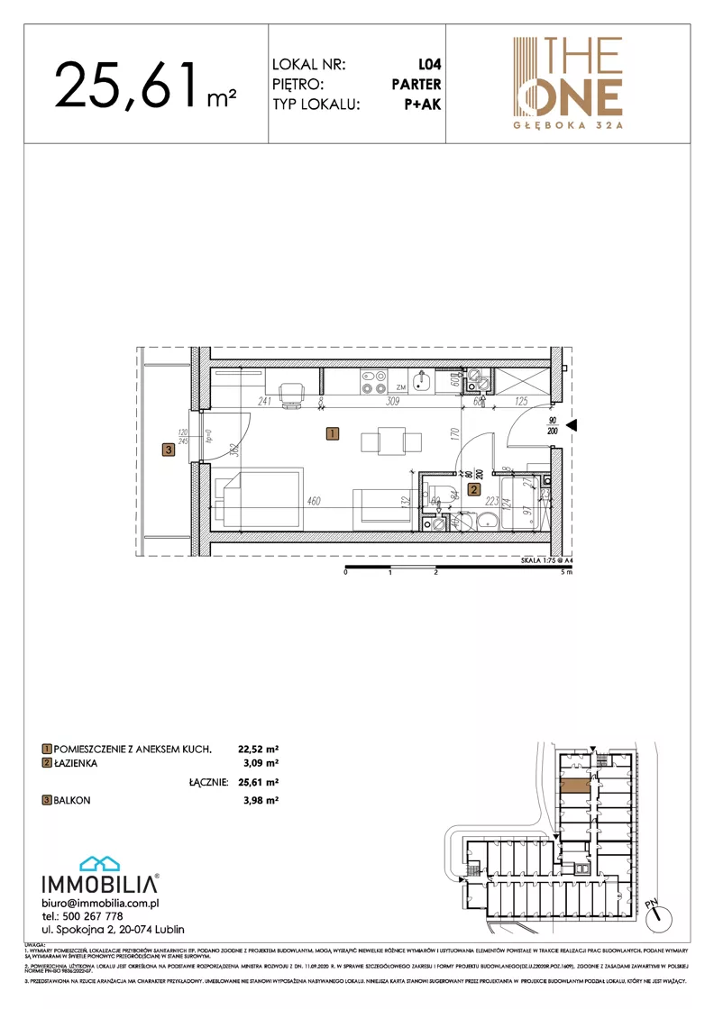 1 pokój, lokal inwestycyjny 25,61 m², parter, oferta nr 4, THE ONE, Lublin, Wieniawa, Miasteczko Akademickie, ul. Głęboka 32A