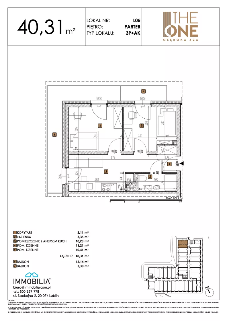 3 pokoje, lokal inwestycyjny 40,31 m², parter, oferta nr 5, THE ONE, Lublin, Wieniawa, Miasteczko Akademickie, ul. Głęboka 32A
