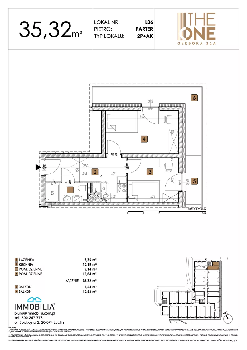 2 pokoje, lokal inwestycyjny 35,32 m², parter, oferta nr 6, THE ONE, Lublin, Wieniawa, Miasteczko Akademickie, ul. Głęboka 32A