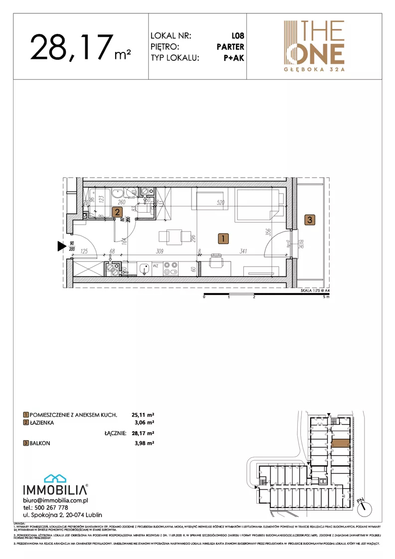 1 pokój, lokal inwestycyjny 28,17 m², parter, oferta nr 8, THE ONE, Lublin, Wieniawa, Miasteczko Akademickie, ul. Głęboka 32A