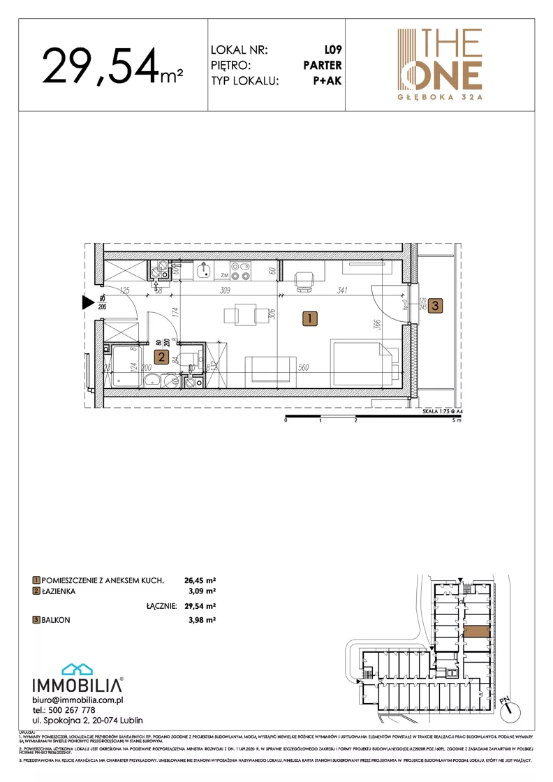 1 pokój, lokal inwestycyjny 29,54 m², parter, oferta nr 9, THE ONE, Lublin, Wieniawa, Miasteczko Akademickie, ul. Głęboka 32A