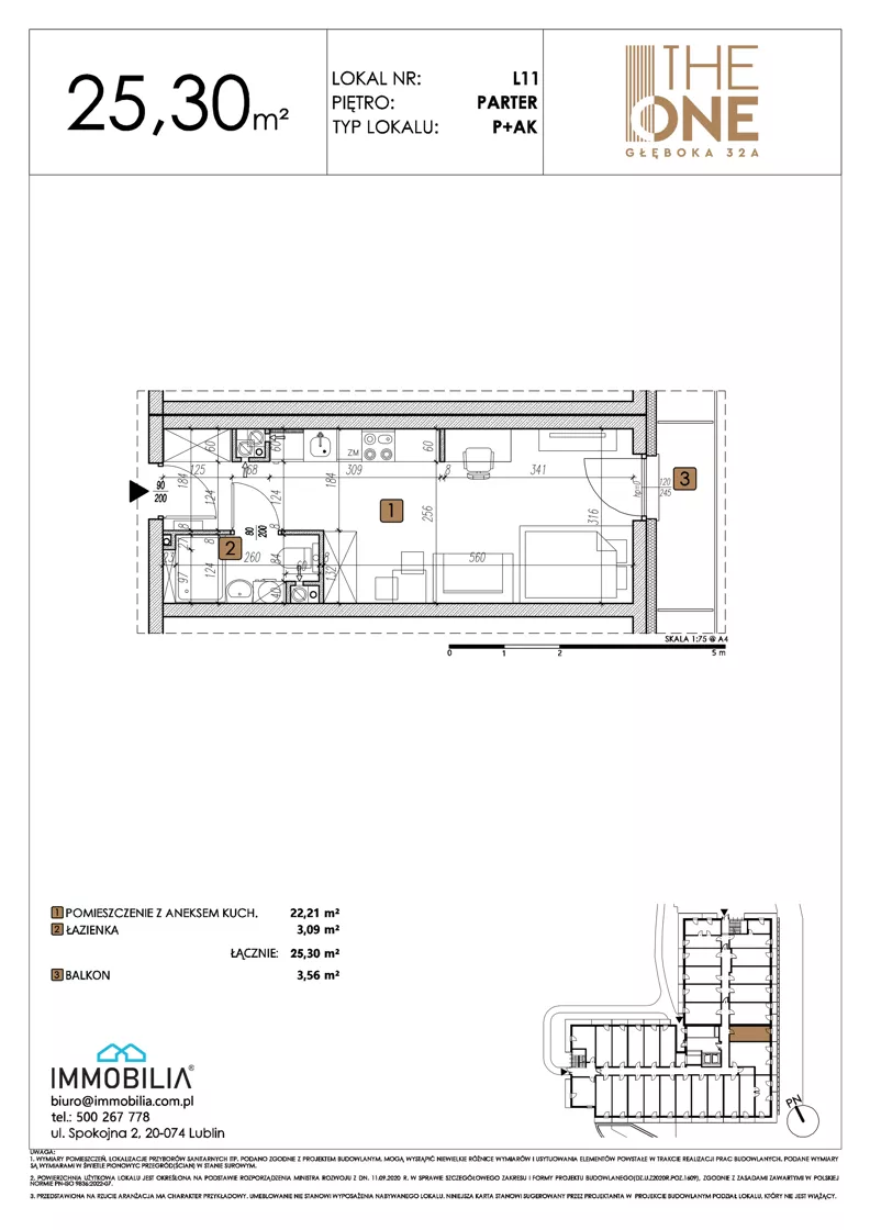 1 pokój, lokal inwestycyjny 25,30 m², parter, oferta nr 11, THE ONE, Lublin, Wieniawa, Miasteczko Akademickie, ul. Głęboka 32A
