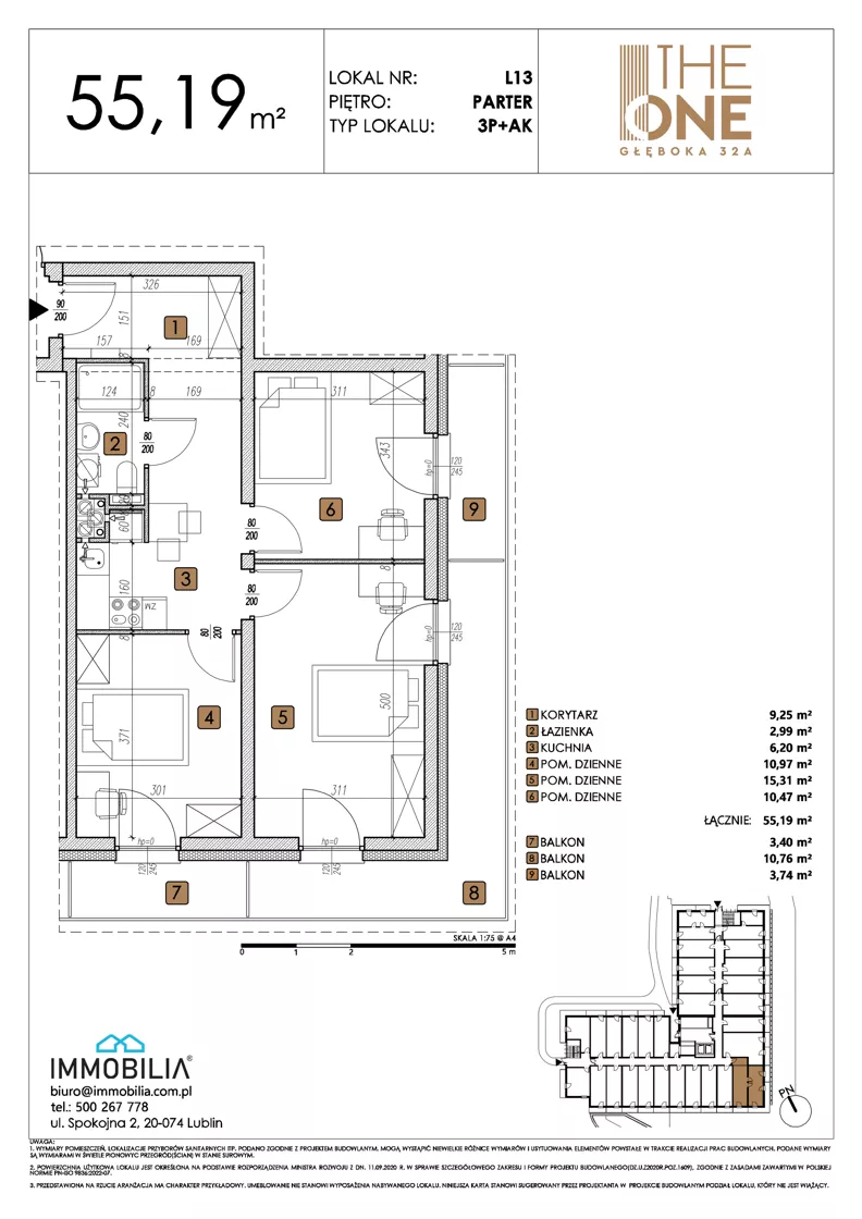 3 pokoje, lokal inwestycyjny 55,19 m², parter, oferta nr 13, THE ONE, Lublin, Wieniawa, Miasteczko Akademickie, ul. Głęboka 32A