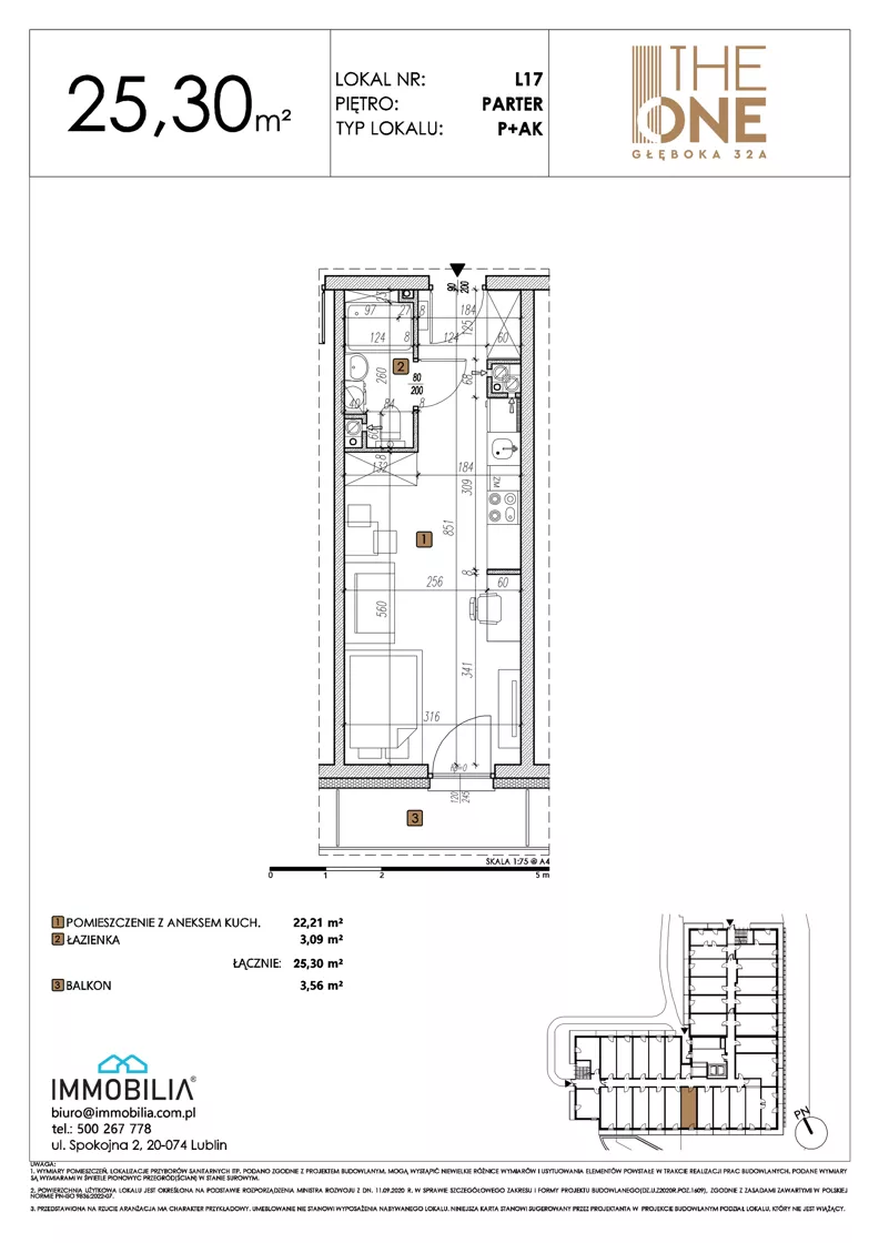 1 pokój, lokal inwestycyjny 25,30 m², parter, oferta nr 17, THE ONE, Lublin, Wieniawa, Miasteczko Akademickie, ul. Głęboka 32A