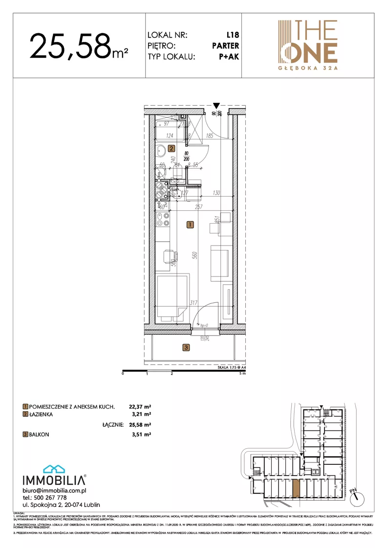 1 pokój, lokal inwestycyjny 25,58 m², parter, oferta nr 18, THE ONE, Lublin, Wieniawa, Miasteczko Akademickie, ul. Głęboka 32A