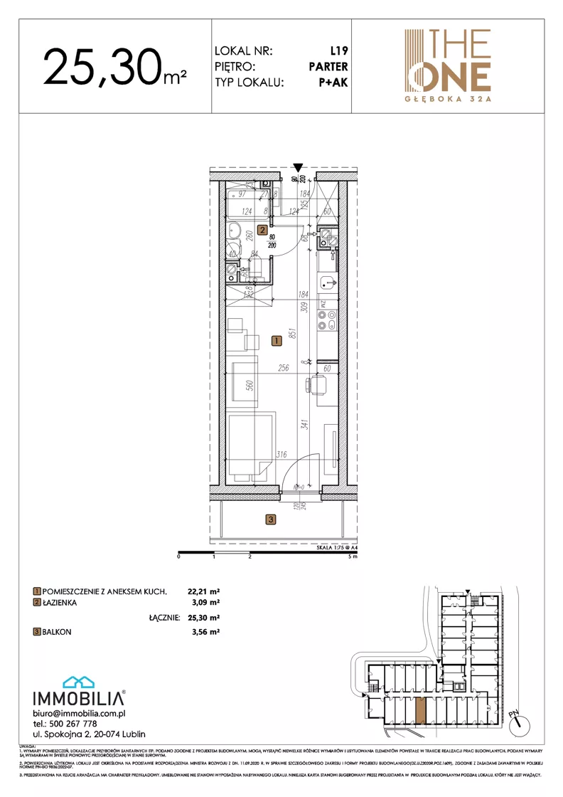 1 pokój, lokal inwestycyjny 25,30 m², parter, oferta nr 19, THE ONE, Lublin, Wieniawa, Miasteczko Akademickie, ul. Głęboka 32A