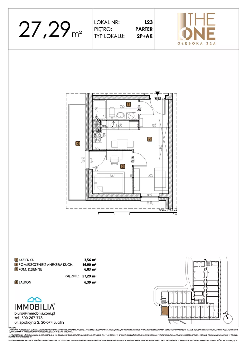 2 pokoje, lokal inwestycyjny 27,29 m², parter, oferta nr 23, THE ONE, Lublin, Wieniawa, Miasteczko Akademickie, ul. Głęboka 32A
