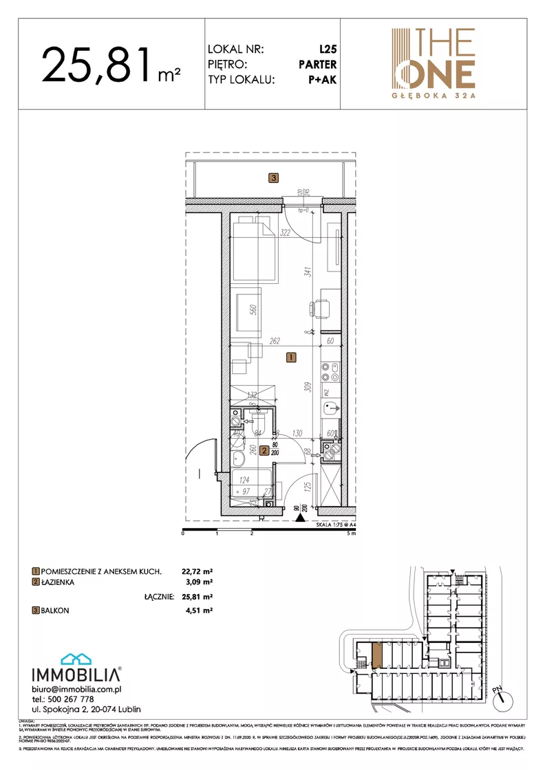 1 pokój, lokal inwestycyjny 25,81 m², parter, oferta nr 25, THE ONE, Lublin, Wieniawa, Miasteczko Akademickie, ul. Głęboka 32A