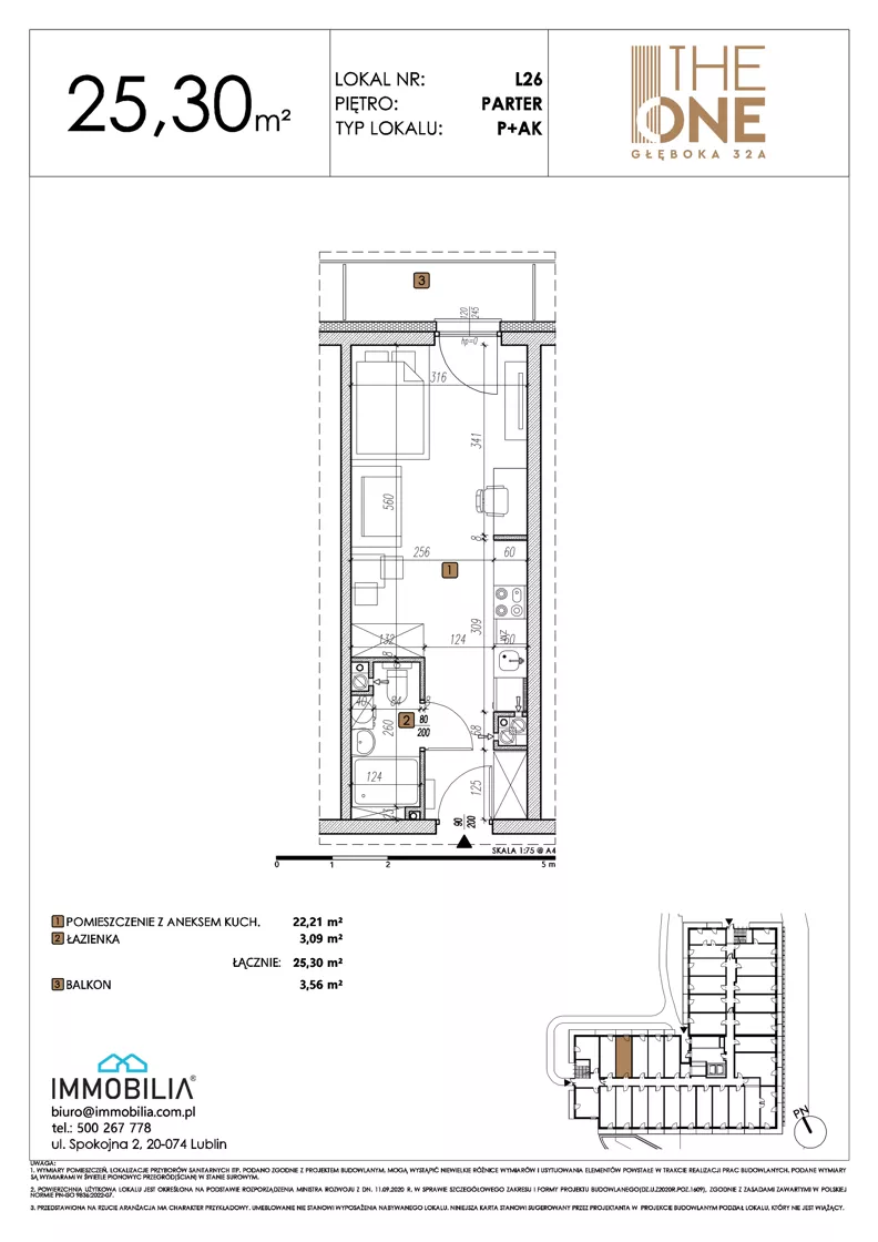 1 pokój, lokal inwestycyjny 25,30 m², parter, oferta nr 26, THE ONE, Lublin, Wieniawa, Miasteczko Akademickie, ul. Głęboka 32A