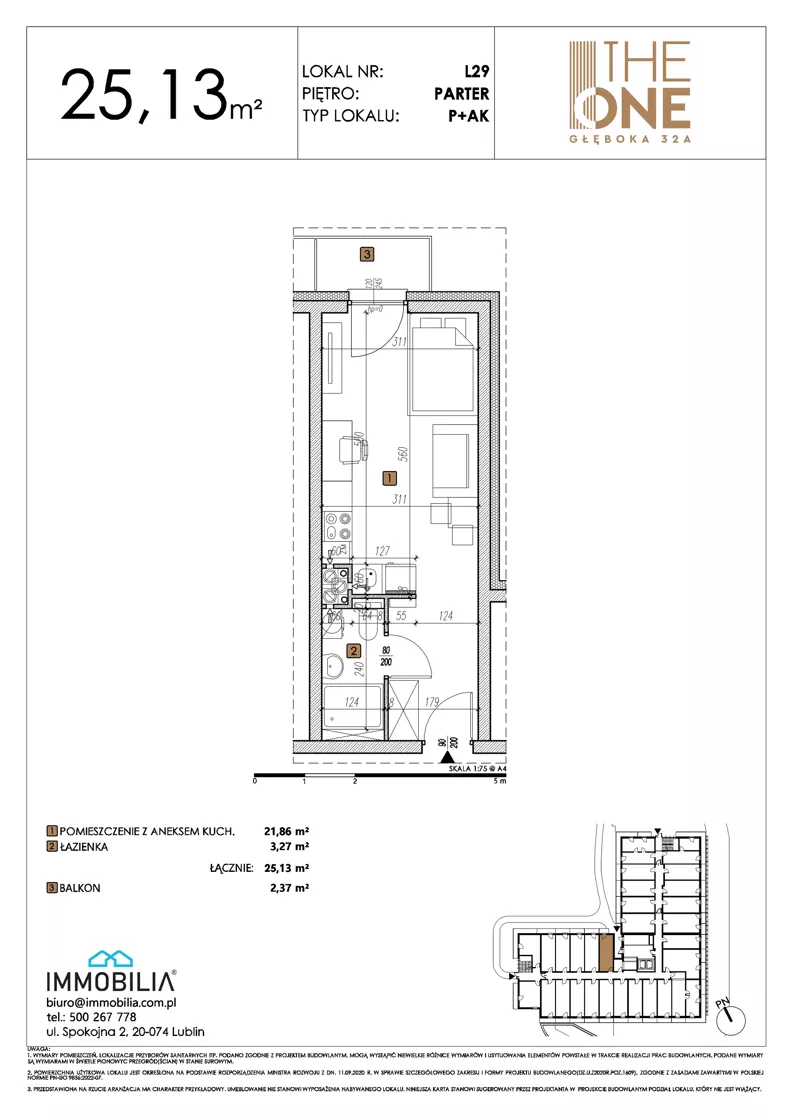 1 pokój, lokal inwestycyjny 25,13 m², parter, oferta nr 29, THE ONE, Lublin, Wieniawa, Miasteczko Akademickie, ul. Głęboka 32A