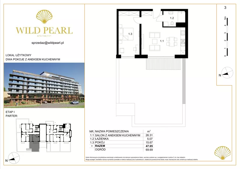 2 pokoje, lokal inwestycyjny 47,05 m², parter, oferta nr 3, Wild Pearl, Kołobrzeg, ul. Jedności Narodowej 12D i 12 E