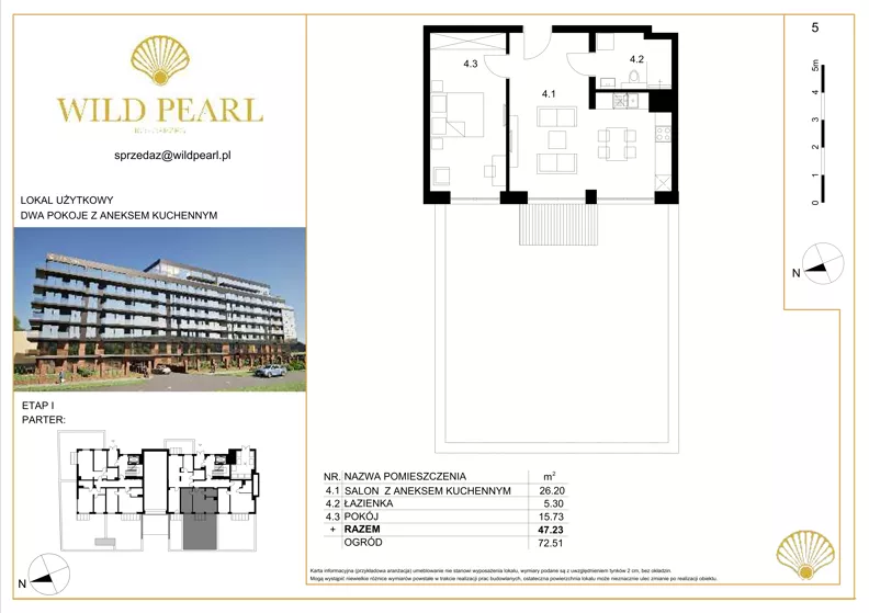 2 pokoje, lokal inwestycyjny 47,23 m², parter, oferta nr 5, Wild Pearl, Kołobrzeg, ul. Jedności Narodowej 12D i 12 E