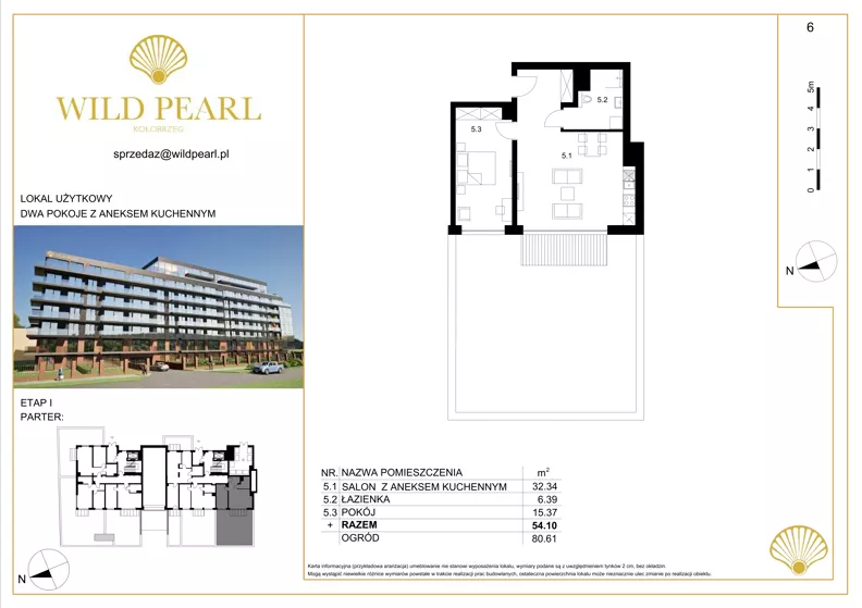2 pokoje, lokal inwestycyjny 54,10 m², parter, oferta nr 6, Wild Pearl, Kołobrzeg, ul. Jedności Narodowej 12D i 12 E