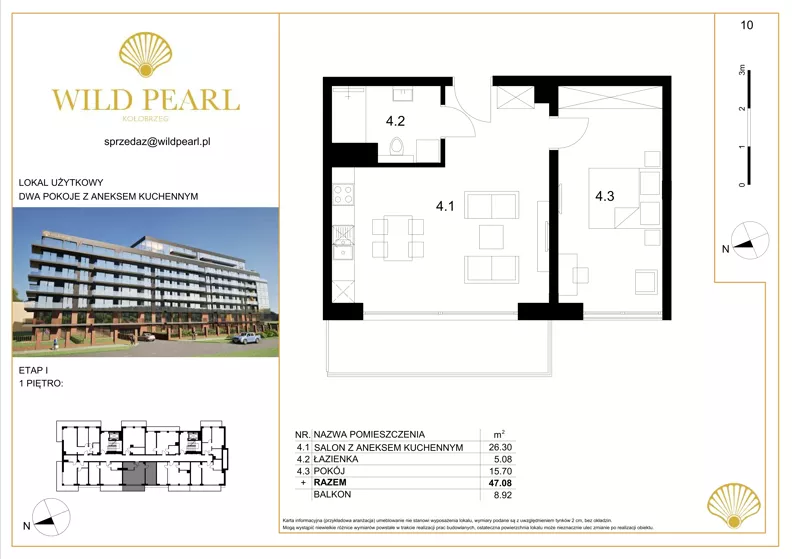 2 pokoje, lokal inwestycyjny 47,08 m², piętro 1, oferta nr 10, Wild Pearl, Kołobrzeg, ul. Jedności Narodowej 12D i 12 E