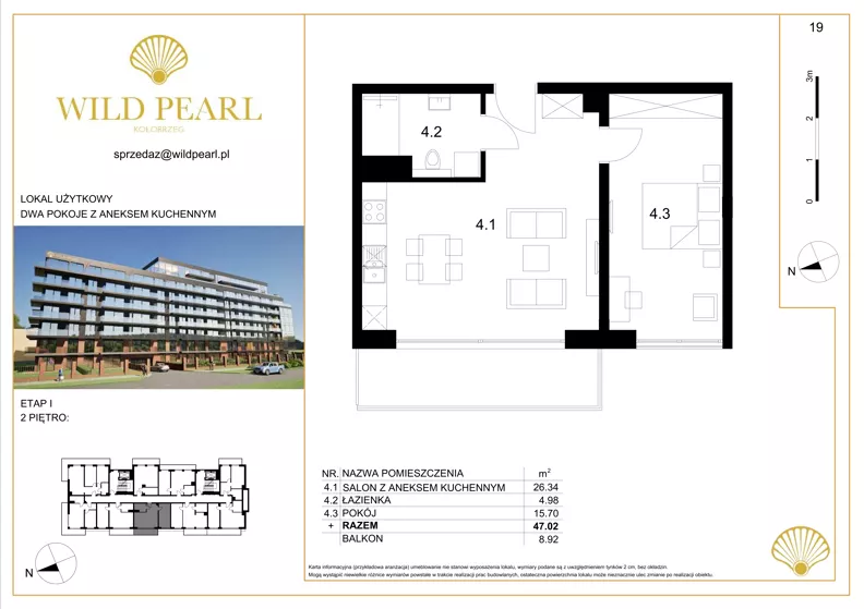2 pokoje, lokal inwestycyjny 47,02 m², piętro 2, oferta nr 19, Wild Pearl, Kołobrzeg, ul. Jedności Narodowej 12D i 12 E
