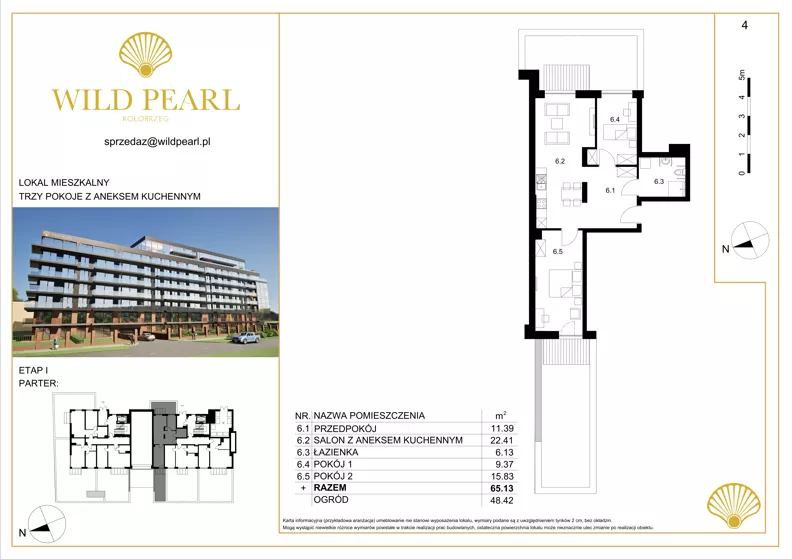 3 pokoje, mieszkanie 65,13 m², parter, oferta nr 4, Wild Pearl, Kołobrzeg, ul. Jedności Narodowej 12D i 12 E